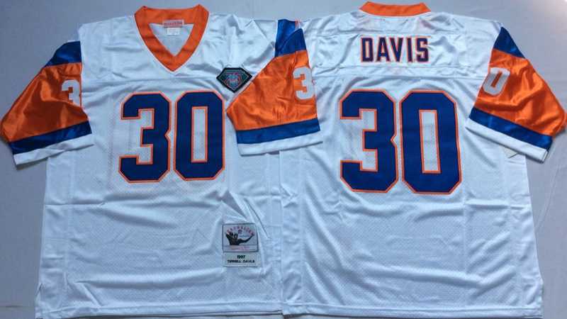 Broncos 30 Terrell Davis White M&N Throwback Jersey->nfl m&n throwback->NFL Jersey